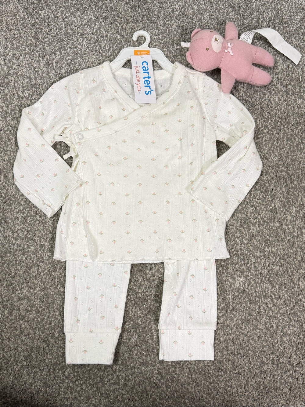 Carter's Baby Girl Cream Ribbed 3 Piece Set